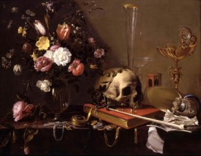 Still Life with a Bouquet and Skull, Adriaen Van Utrecth, 1642.